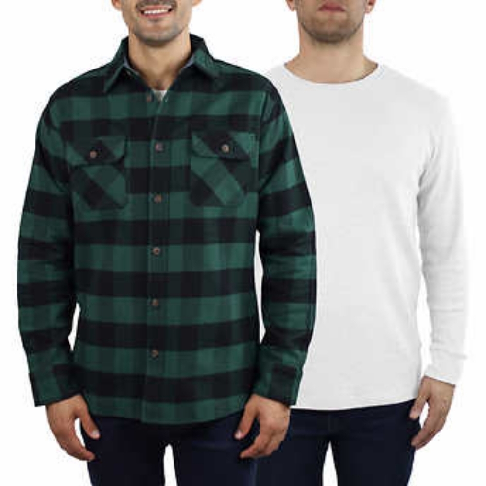 Jachs Men’s Flannel Shirt + Thermal, 2-pack
